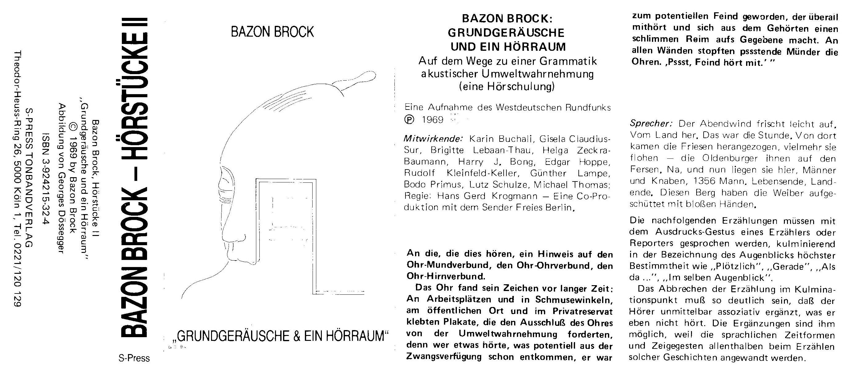 Hörstücke II: Grundgeräusche und ein Hörraum. Eine Hörschulung, Bild: S-Press Tonbandverlag Köln, 1969..