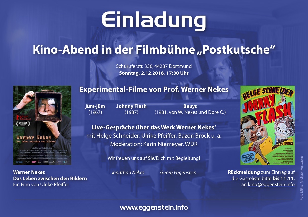 Kino-Abend zu Werner Nekes in der Filmbühne „Postkutsche“, Bild: Dortmund, 2.12.2018.