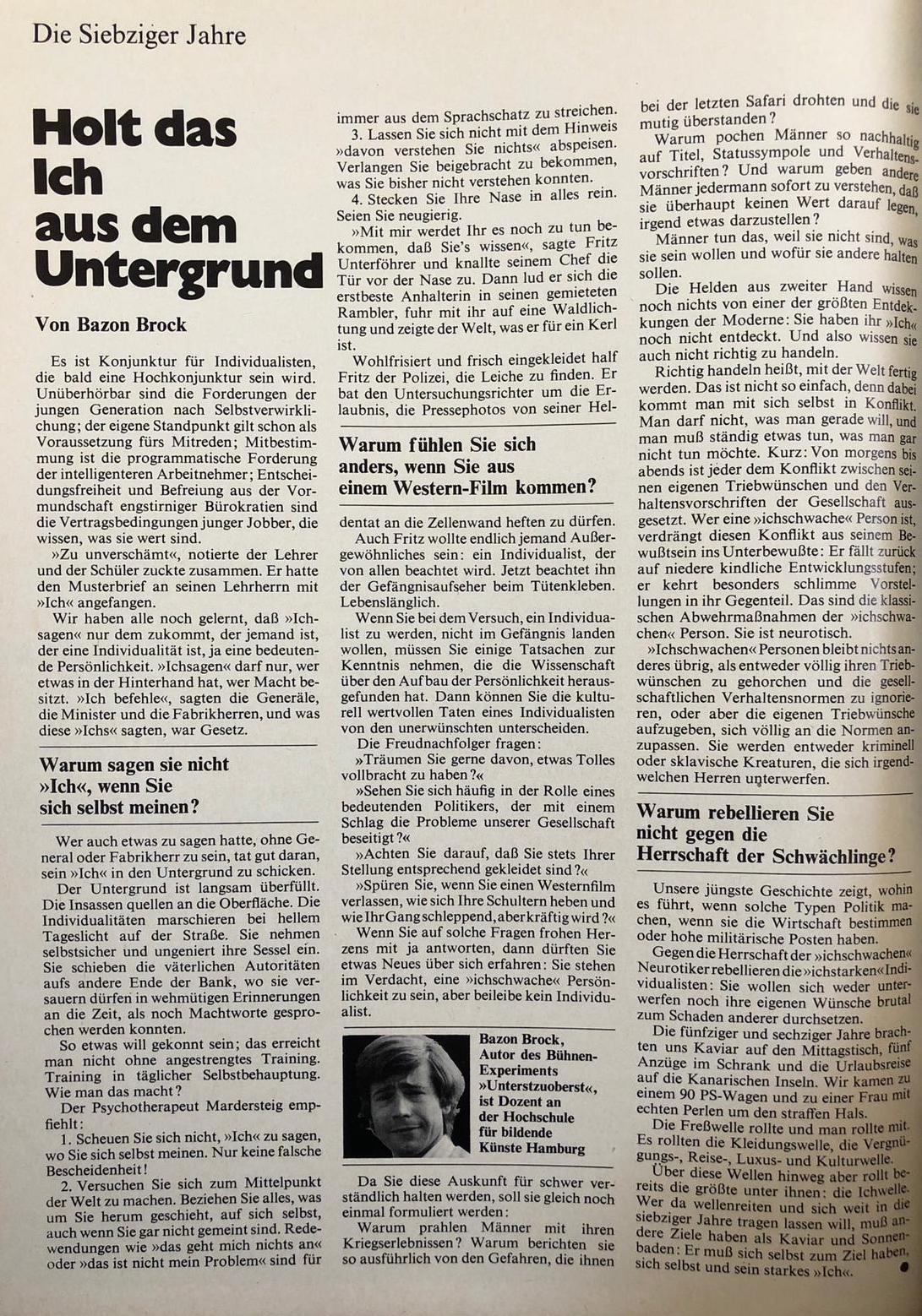 Holt das Ich aus dem Untergrund, Bild: M – Die Zeitschrift für den Mann. September 1969, S. 26.