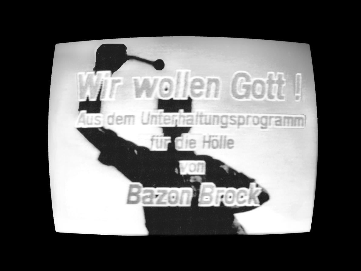 „Wir wollen Gott – und damit basta“. Psychopolitische Therapiesimulation – Fundamentalismus in den Künsten der Gegenwart., Bild: Kammerspiel Bonn 1984 (Videofilm bei Dumont).