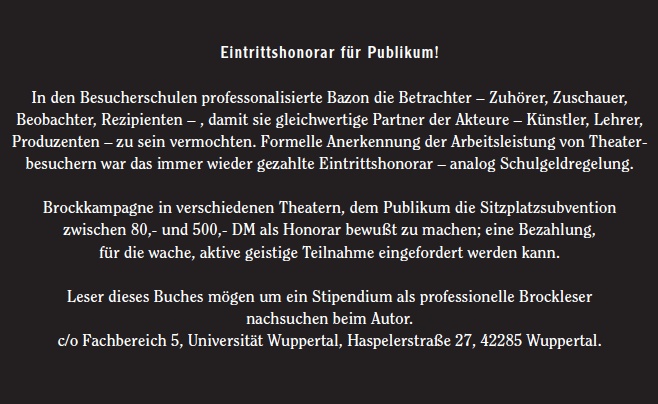 Eintrittshonorar für Publikum!