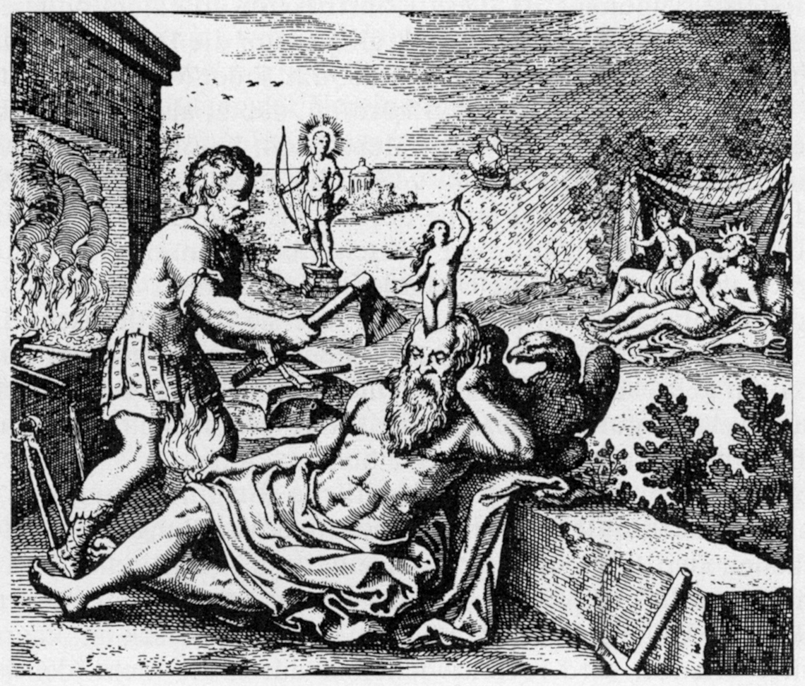 Geburt der Athene aus dem Haupt des Zeus, Bild: Quelle: Meier, Michael: Atlanta Fugiens, Oppenheim 1618.