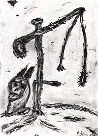 Peter Bömmels "Lang sind die Arme des Kreuzes (Ostern)", 1983 (10), Bild: Pastellkreide auf Papier, 20,5 x 14,5 cm, Ulrike und Friedrich Wilhelm Kümpel-Moderau.