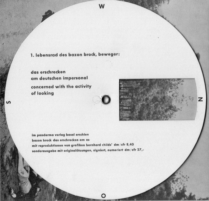 1. lebensrad des bazon brock, beweger, Bild: Papierobjekt zum Erscheinen von Bazon Brock, D.A.S.E.R.S.C.H.R.E.C.K.E.N.A.M.S., 1960, 14,8 × 14,3 cm..
