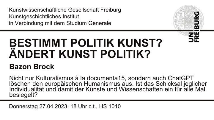Bestimmt Politik Kunst? Ändert Kunst Politik? Vortrag Bazon Brock, Freiburg 27.04.23
